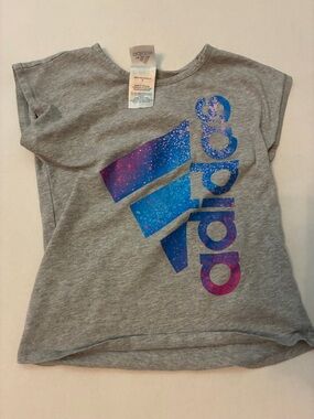 adidas Heather Gray Tee with Blue and Purple Galaxy Logo